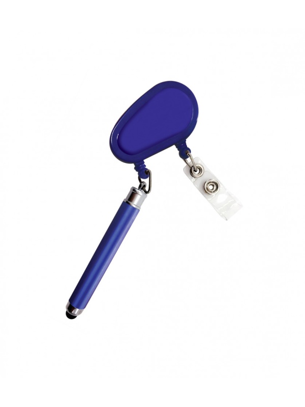 Suport retractabil pentru ecuson prevazut cu stylus pen si pix, Albastru