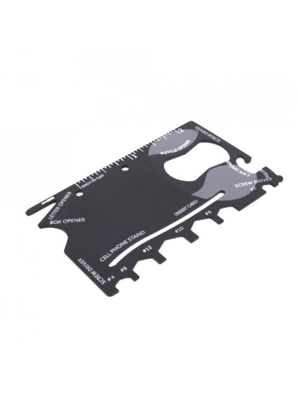Unealta de supravietuire tip card, metalica, functii multiple, 85x53mm, Neagra