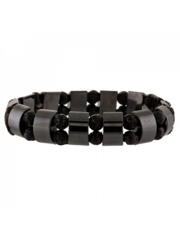 Bratara cu Hematit natural si margele tip trandafir de culoare Neagra