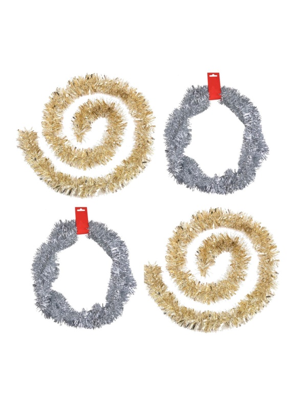 Set 4 bucati, Ghirlande pentru Brad de Craciun, 200 cm fiecare, 2 Aurii si 2 Argintii
