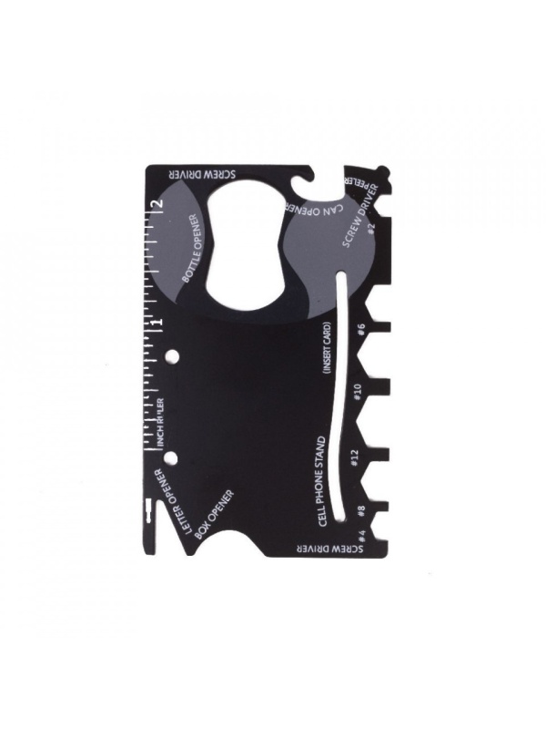 Unealta de supravietuire tip card, metalica, functii multiple, 85x53mm, Neagra