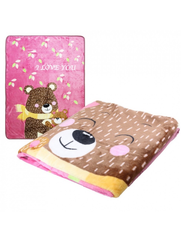 Patura pentru copii cu ursuleti 100x150 cm de culoare roz