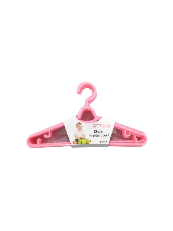 Set 5 bucati, umerase din plastic pentru hainute de copii, roz