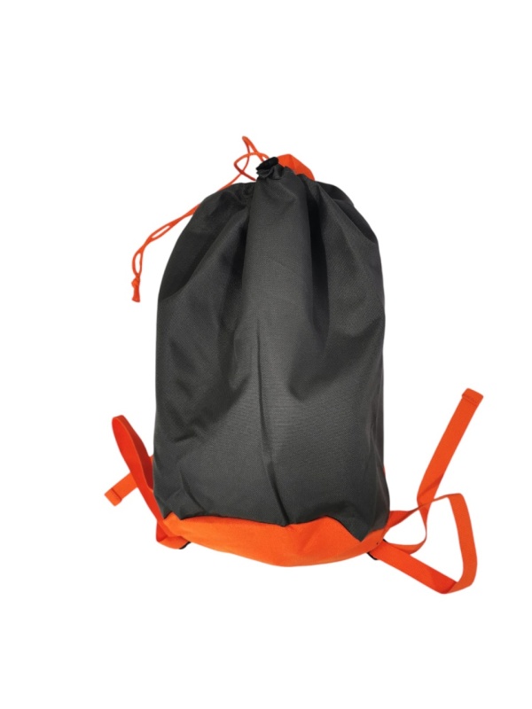 Rucsac Drawstring, cu buzunar lateral, poliester 600D, 44x26x13cm, Gri-Portocaliu