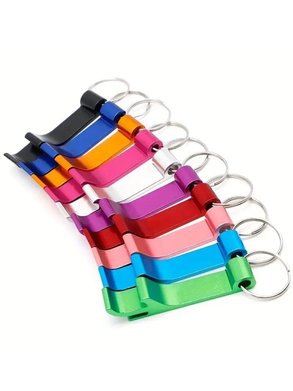 Set 10 bucati, desfacator de sticle tip breloc, din aluminiu, Multicolor