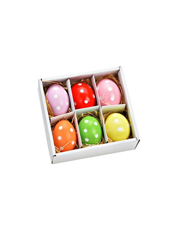 Set 6 bucati, oua de paste decorate cu buline colorate, Multicolor