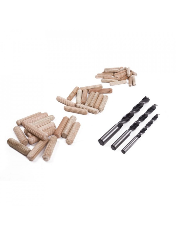 Set 47 piese, Dibluri din lemn si burghie pentru reparatii mobilier, 3 marimi, Bej