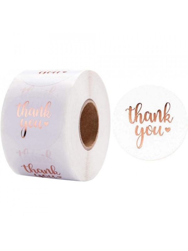 Set 500 de bucati, autocolante Thank You, model Metalizat, diametru 25 mm, Alb