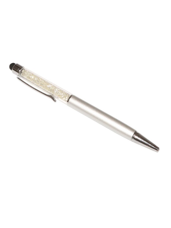 Stylus touch pen cu pix, decorat cu cristale, metalic, argintiu