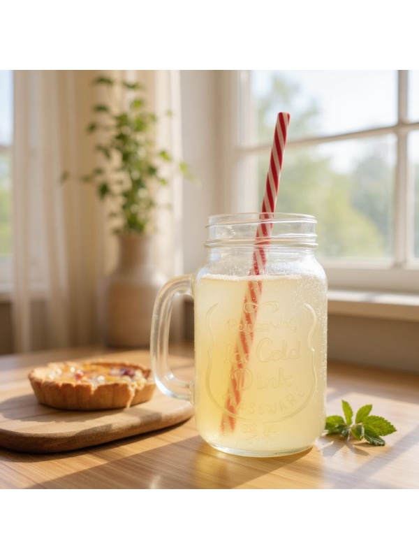Cana pentru Limonada, tip borcan cu maner, capac si Pai reutilizabil, 450ml