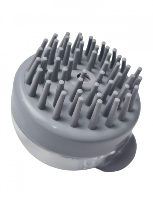 Dispozitiv masaj pentru scalp cu dispenser pentru ulei si masca pentru par de culoare gri