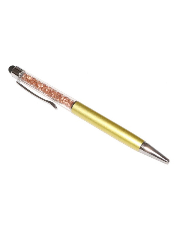 Stylus touch pen cu pix, decorat cu cristale, metalic, auriu