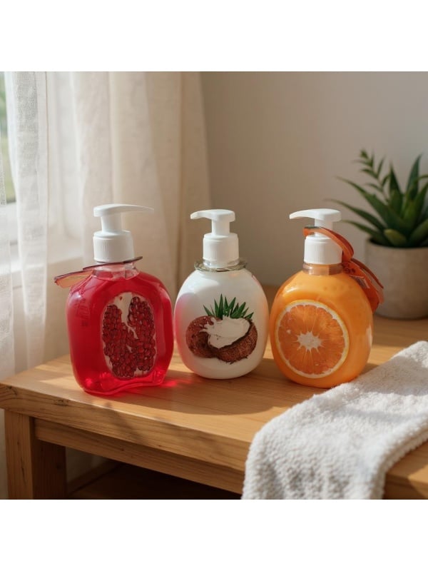 MISAVAN Set 3 bucati, Sapun Lichid Savelle, 3 x 375ml, Portocala, Rodie si Cocos