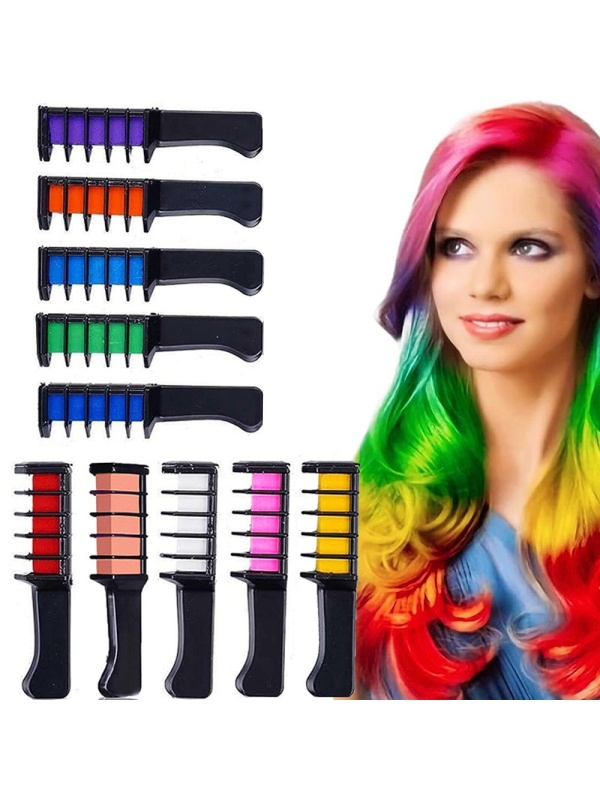 Set 10 Bucati, Pieptene cu Creta pentru Vopsirea Părului, Temporar, Lavabil, Multicolor