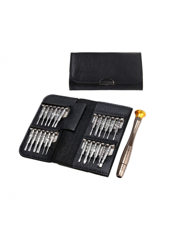 Set 26 piese, surubelnite de precizie in husa din piele, Neagra