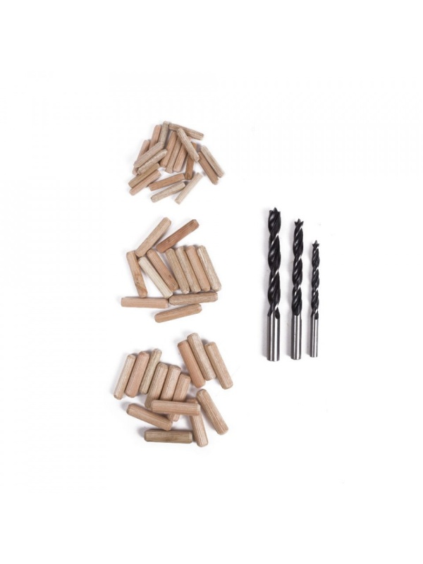 Set 47 piese, Dibluri din lemn si burghie pentru reparatii mobilier, 3 marimi, Bej