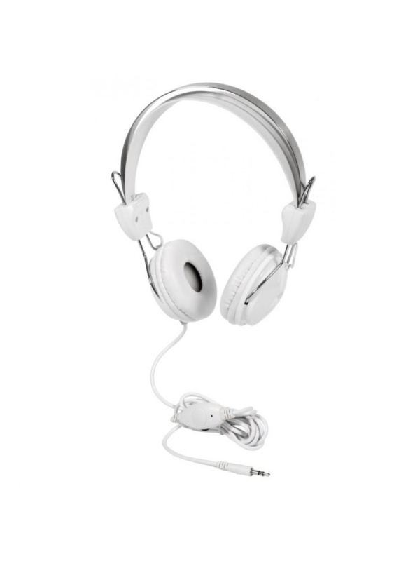 Casti audio cu fir lung, 230 cm, Hurricane, cadru metalic, nichelat, Albe