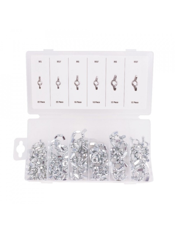 Set 100 piese, Piulite tip Fluture, 6 modele diferite, zincate, Argintii