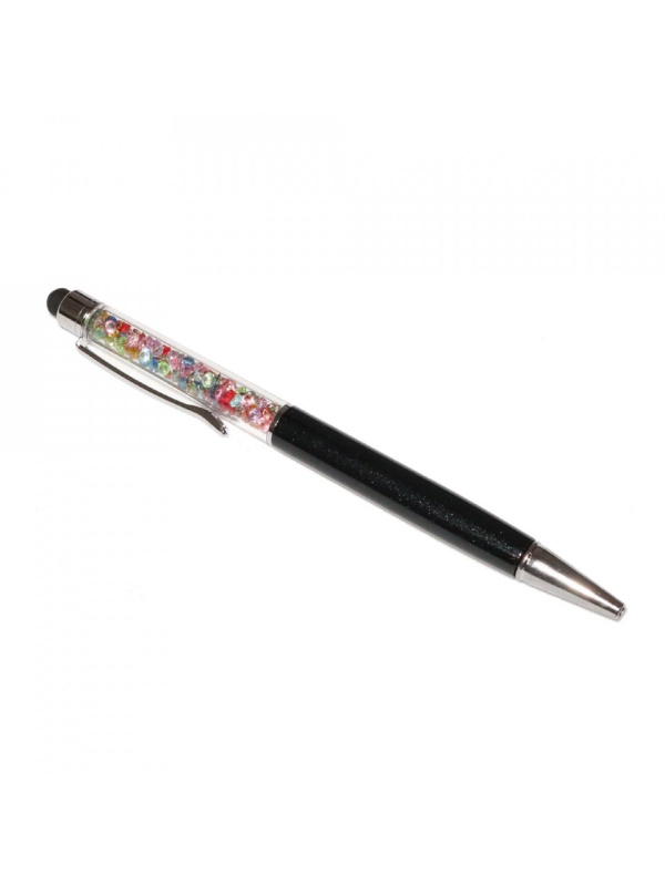 Stylus touch pen cu pix, decorat cu cristale mixte, metalic, neagru