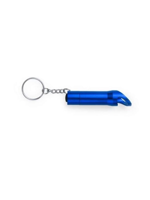 Breloc metalic cu desfacator de sticle si lanterna cu 3 LED-uri, aluminiu, albastru