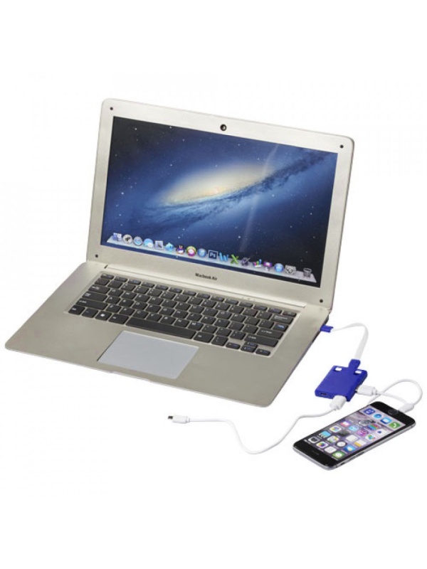Hub USB 2.0 pentru tableta, 3 porturi USB, cablu cu mufa combo si adaptor Tip C, Albastru