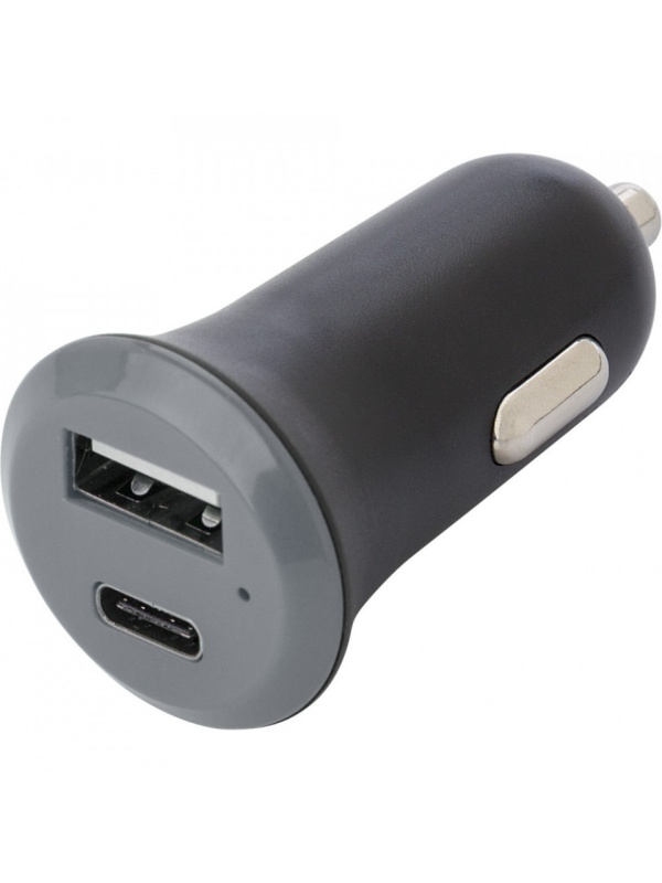 Incarcator Auto mic, cu USB si USB C, 5v 3A, Gri