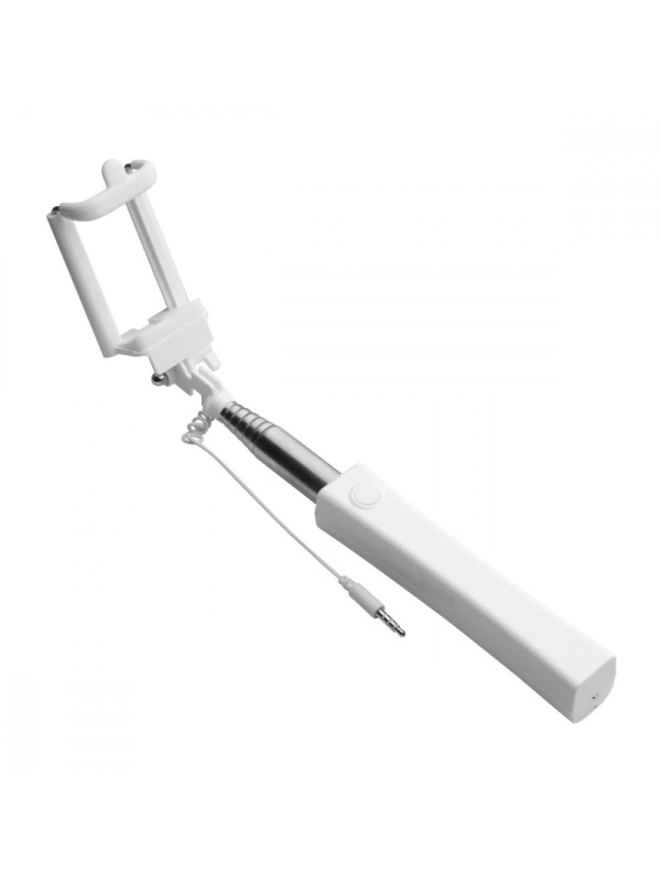 Selfie Stick clasic cu buton incorporat, 117 cm extins, Alb