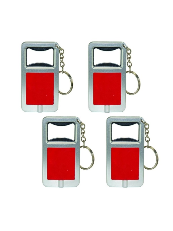 Set 4 bucati Breloc cu lanterna si desfacator de sticle, Rosu