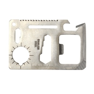 Card de supravietuire metalic, functii multiple, husa protectie, 67x45mm, Argintiu