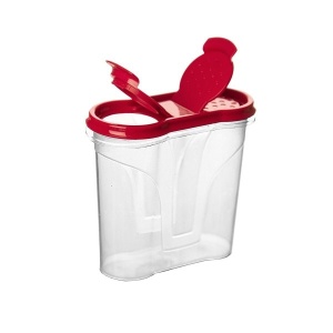 Recipient pentru condimente, Qlux, 300 ml, prevazut cu doua capace, Rosu