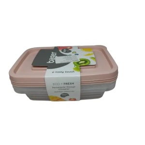 Set 3 cutii alimentare Bager Eco Fresh, dreptunghiulare, 1020 ml, BPA Free, Roz