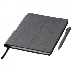 Agenda A5, 80 file, cu pix incorporat, coperti cartonate cu model tip lemn, Gri