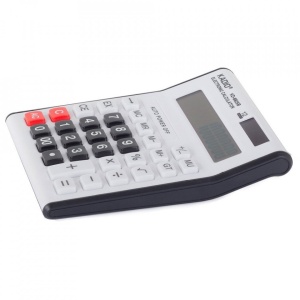 Calculator de birou, taste mari 8x8mm, afisaj cu 12 cifre, incarcare solara, Alb