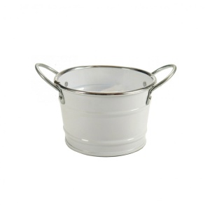 Ghiveci pentru flori, metalic, cu manere, rotund, diametru 12 cm, Alb