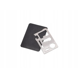 Card de supravietuire metalic, functii multiple, husa protectie, 67x45mm, Argintiu