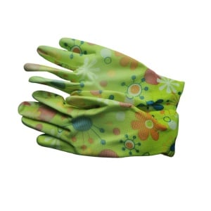 Manusi de gradina pentru femei, marimea M, model flori, culoare Verde