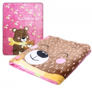 Patura pentru copii cu ursuleti 100x150 cm de culoare roz