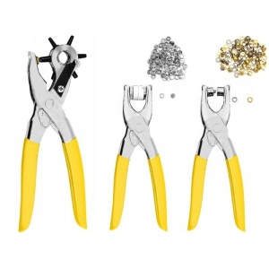 Set clesti de perforare si capsare pentru piele, plus 200 de capse, Galben