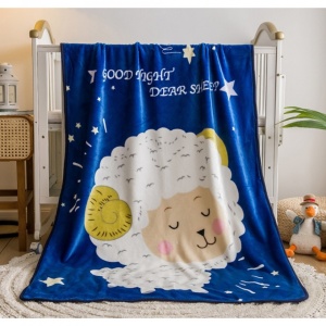 Patura pentru copii de culoare albastra good night 100x150 cm