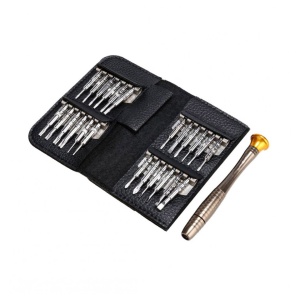 Set 26 piese, surubelnite de precizie in husa din piele, Neagra