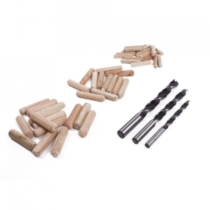 Set 47 piese, Dibluri din lemn si burghie pentru reparatii mobilier, 3 marimi, Bej