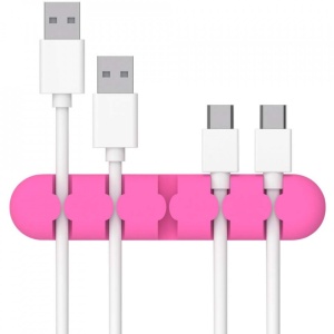 Suport cabluri autoadeziv pentru birou, 5 sloturi, roz fuchsia