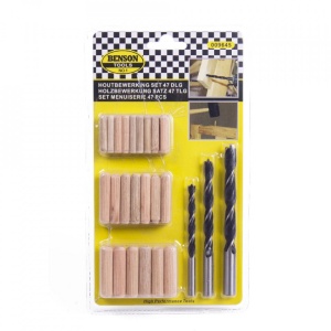 Set 47 piese, Dibluri din lemn si burghie pentru reparatii mobilier, 3 marimi, Bej