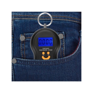 Cantar digital cu maner si carlig, Model Smile, 0-50 kg, iluminat LED, Negru