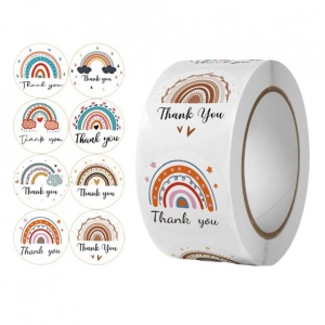 Set 500 de bucati, autocolante Thank You, model curcubeu, diametru 25 mm, multicolor