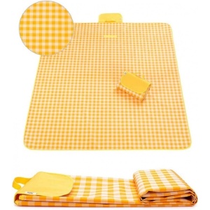 Patura ISO tip Geanta pentru picnic si plaja, izolatie cauciucata, 150x200cm, Model Carouri Galben