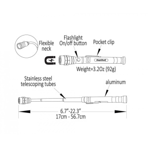 Lanterna auto LED, telescopica, cap extensibil, 2 magneti, 3 LED-uri, Verde