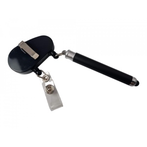 Suport retractabil pentru ecuson prevazut cu stylus pen si pix, Negru - Img 4