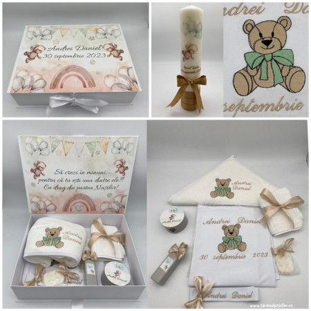 Trusou botez - Ursulet cu fundita verde menta v1