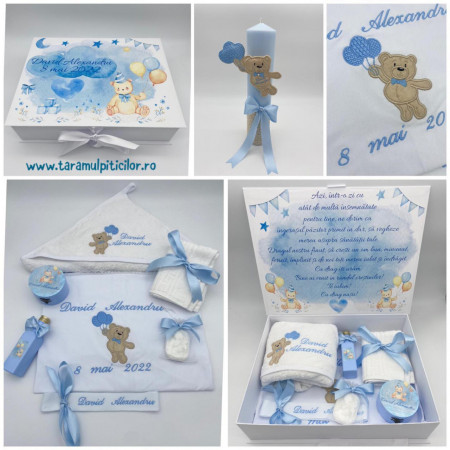 Trusou botez - Ursulet cu baloane albastre v2